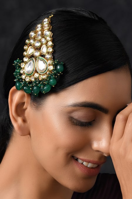 Paisley Pop_Gold Plated Kundan Passa With Stone Drops _Online_at_Aza_Fashions
