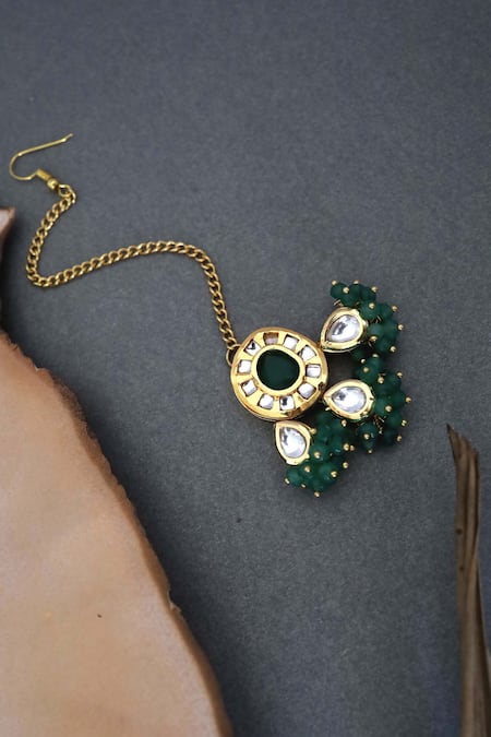 Shop_Paisley Pop_Gold Plated Kundan Maangtikka _at_Aza_Fashions