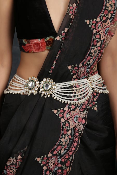 Shop_Paisley Pop_Gold Pearls Kundan Polki Layered Bead Belt _at_Aza_Fashions