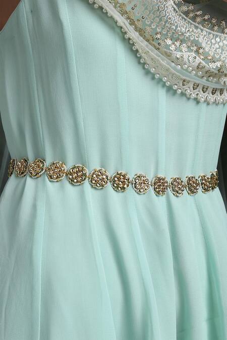 Shop Paisley Pop Gold Pearls Polki Floral Belt Online at Aza Fashions Shop_Paisley Pop_Gold Pearls Polki Floral Belt _Online_at_Aza_Fashions