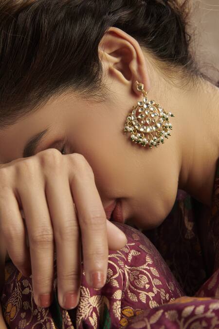Buy_Paisley Pop_Gold Plated Pearls Kundan Floral Chandbali Earrings _Online_at_Aza_Fashions