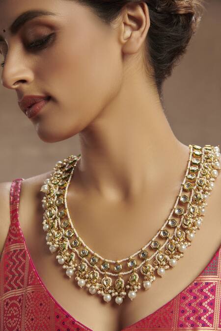 Paisley Pop_Gold Plated Kundan Long Necklace_Online_at_Aza_Fashions