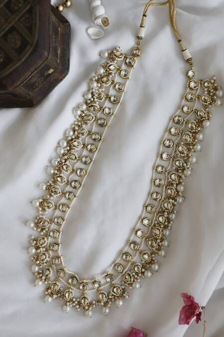 Buy_Paisley Pop_Gold Plated Kundan Long Necklace_Online_at_Aza_Fashions