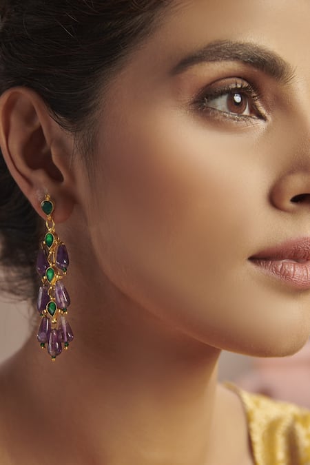 Paisley Pop_Purple Natural Stones Kundan Danglers And Drops _Online_at_Aza_Fashions