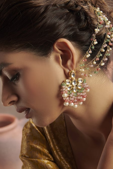 Rajwada Pearls Long Chain Jhumka Jhumki Bahubali Earrings With Hair Chain  for Women and Girls Traditional Jewellery  Classiques  3092734