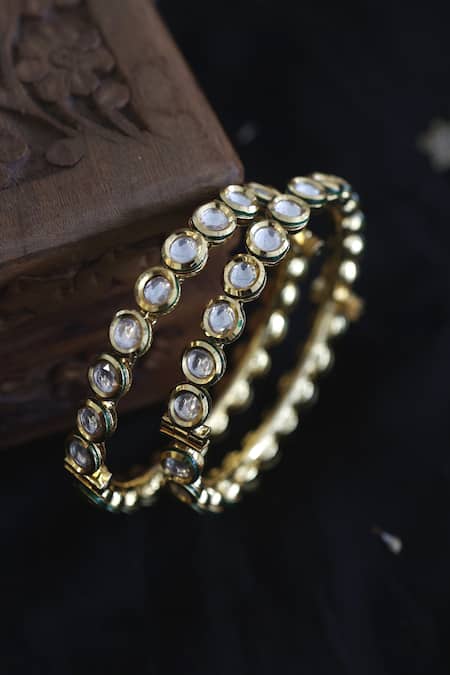 Shop Paisley Pop Gold Plated Kundans Bangles - Set Of 2 at Aza Fashions Shop_Paisley Pop_Gold Plated Kundans Bangles - Set Of 2_at_Aza_Fashions