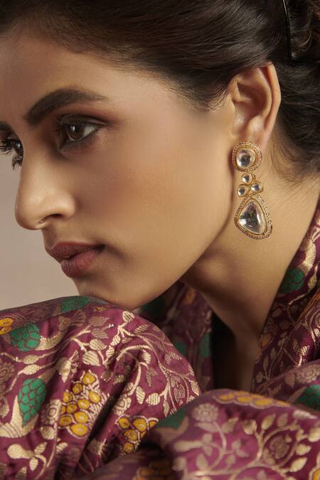 Paisley Pop Gold Plated Polkis Victorian Danglers And Drops Online at Aza Fashions Paisley Pop_Gold Plated Polkis Victorian Danglers And Drops _Online_at_Aza_Fashions