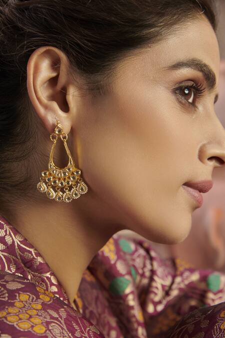 Shop_Paisley Pop_Gold Plated Kundan Chandbali Earrings_Online_at_Aza_Fashions