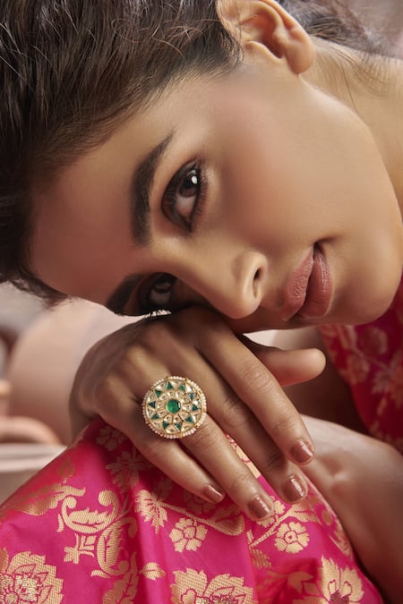 Paisley Pop Green Kundan Ring
 