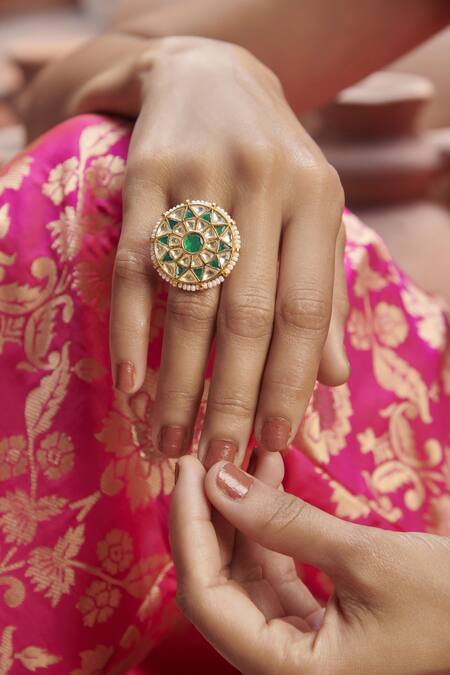 Paisley Pop_Green Kundan Ring _Online_at_Aza_Fashions