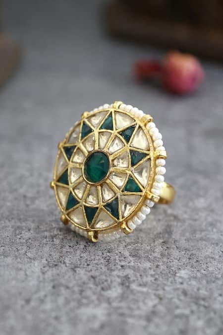 Buy_Paisley Pop_Green Kundan Ring _Online_at_Aza_Fashions