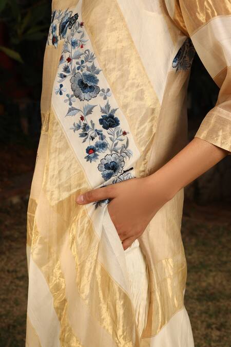 Buy_Prama By Pratima Pandey_Beige Silk Maheshwari Round Kurta Set _Online_at_Aza_Fashions