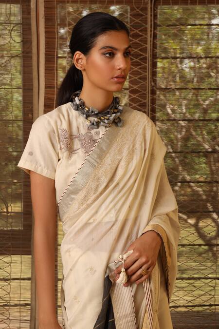 Prama By Pratima Pandey Beige Kora Handwoven Silk Chanderi Round Saree Online at Aza Fashions Prama By Pratima Pandey_Beige Kora Handwoven Silk Chanderi Round Saree_Online_at_Aza_Fashions