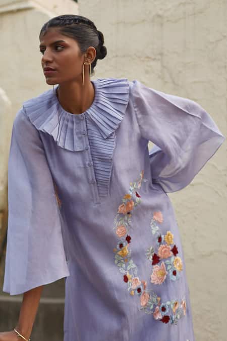 Prama By Pratima Pandey Purple Silk Maheshwari Round Embroidered Tunic