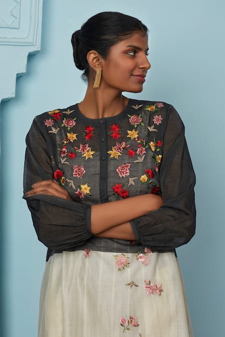 Buy Prama By Pratima Pandey Black Silk Maheshwari Round Embroidered Tunic Online at Aza Fashions Buy_Prama By Pratima Pandey_Black Silk Maheshwari Round Embroidered Tunic _Online_at_Aza_Fashions