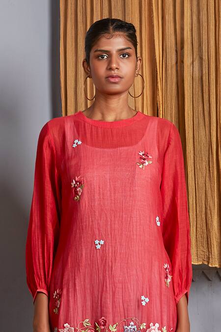 Buy_Prama By Pratima Pandey_Pink Silk Chanderi Round Embroidered Kurta And Palazzo Set  _Online_at_Aza_Fashions