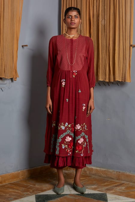 Prama By Pratima Pandey Blue Silk Chanderi V Neck Embroidered Tunic  