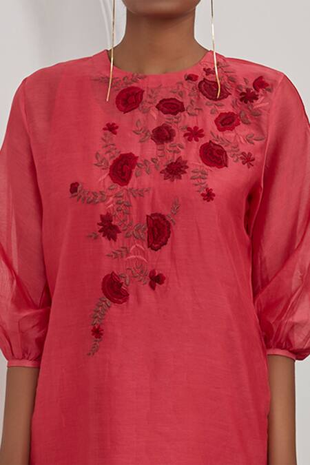 Shop_Prama By Pratima Pandey_Pink Silk Chanderi Round Embroidered Kurta And Pant Set  _Online_at_Aza_Fashions