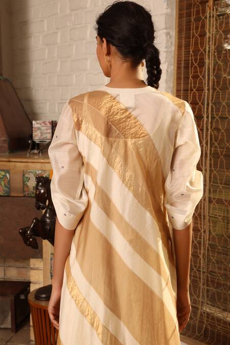 Shop Prama By Pratima Pandey Beige Kora Cotton, Silk Maheshwari Round Kurta Set at Aza Fashions Shop_Prama By Pratima Pandey_Beige Kora Cotton, Silk Maheshwari Round Kurta Set _at_Aza_Fashions