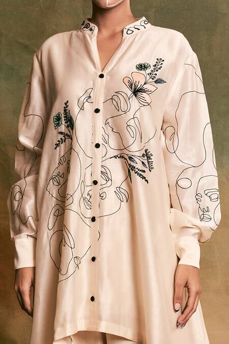 Buy Shilpi Gupta White Silk Chanderi Embroidery Mandarin Collar Kurta And Palazzo Set Online at Aza Fashions Buy_Shilpi Gupta_White Silk Chanderi Embroidery Mandarin Collar Kurta And Palazzo Set _Online_at_Aza_Fashions