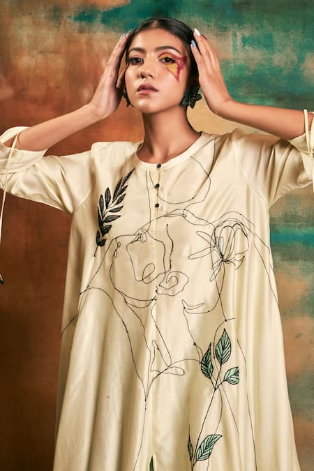Shop Shilpi Gupta Yellow Silk Chanderi Embroidery Round Kurta And Palazzo Set at Aza Fashions Shop_Shilpi Gupta_Yellow Silk Chanderi Embroidery Round Kurta And Palazzo Set _at_Aza_Fashions