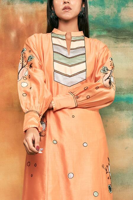 Buy Shilpi Gupta Orange Silk Chanderi Embroidery Mandarin Collar Kurta And Palazzo Set Online at Aza Fashions Buy_Shilpi Gupta_Orange Silk Chanderi Embroidery Mandarin Collar Kurta And Palazzo Set _Online_at_Aza_Fashions