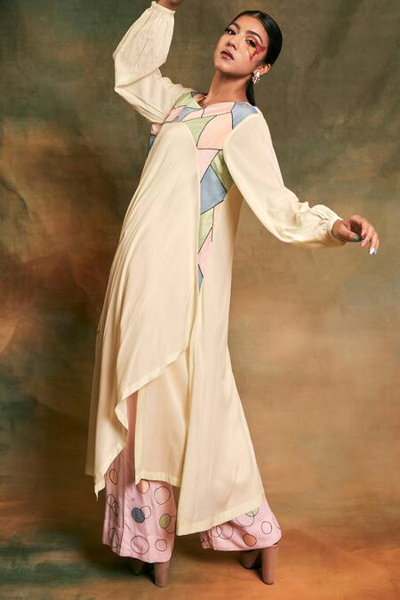 Shop Shilpi Gupta Yellow Organic Rayon Embroidery Round Kurta And Palazzo Set at Aza Fashions Shop_Shilpi Gupta_Yellow Organic Rayon Embroidery Round Kurta And Palazzo Set _at_Aza_Fashions