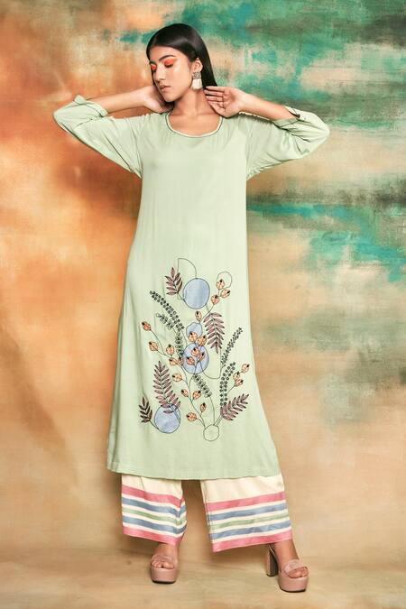 Shilpi Gupta Yellow Organic Rayon Embroidery Round Kurta And Palazzo Set Online at Aza Fashions Shilpi Gupta_Yellow Organic Rayon Embroidery Round Kurta And Palazzo Set _Online_at_Aza_Fashions
