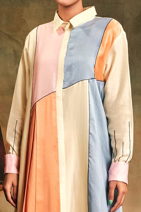 Buy Shilpi Gupta Multi Color Silk Chanderi Embroidery Collared Neck Tunic Online at Aza Fashions Buy_Shilpi Gupta_Multi Color Silk Chanderi Embroidery Collared Neck Tunic _Online_at_Aza_Fashions