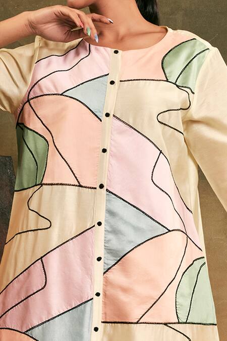 Shilpi Gupta Multi Color Silk Chanderi Embroidery Round Kurta And Palazzo Set Online at Aza Fashions Shilpi Gupta_Multi Color Silk Chanderi Embroidery Round Kurta And Palazzo Set _Online_at_Aza_Fashions