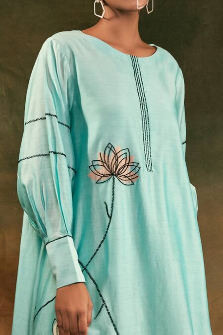 Buy Shilpi Gupta Blue Silk Chanderi Embroidery Round Kurta And Palazzo Set Online at Aza Fashions Buy_Shilpi Gupta_Blue Silk Chanderi Embroidery Round Kurta And Palazzo Set _Online_at_Aza_Fashions