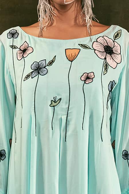 Buy Shilpi Gupta Blue Organic Rayon Embroidery Round Floral Dress Online at Aza Fashions Buy_Shilpi Gupta_Blue Organic Rayon Embroidery Round Floral Dress _Online_at_Aza_Fashions