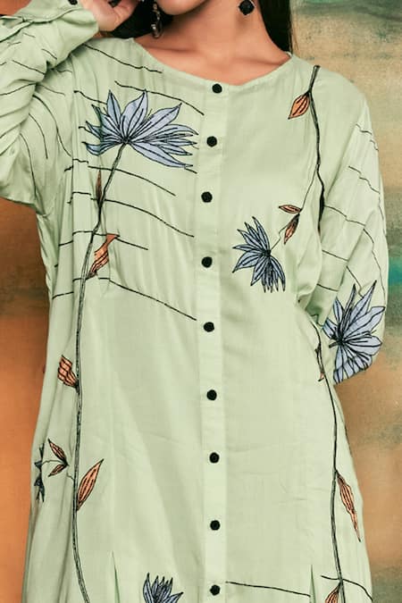 Buy Shilpi Gupta Blue Organic Rayon Round Embroidered Kurta And Palazzo Set Online at Aza Fashions Buy_Shilpi Gupta_Blue Organic Rayon Round Embroidered Kurta And Palazzo Set_Online_at_Aza_Fashions