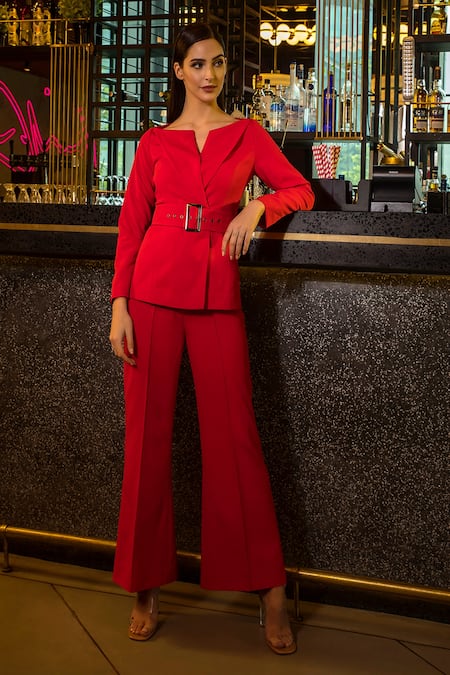 Label Deepika Nagpal Wide Neck Blazer & Pant Set 