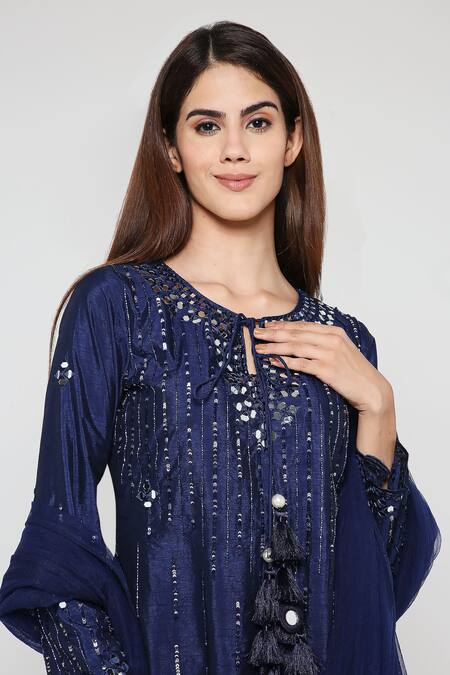 Shop Bha Sha Blue Silk, Georgette, Net, Cotton Mirrors, Prachi Short Kurta Sharara Set Online at Aza Fashions Shop_Bha Sha_Blue Silk, Georgette, Net, Cotton Mirrors, Prachi Short Kurta Sharara Set _Online_at_Aza_Fashions