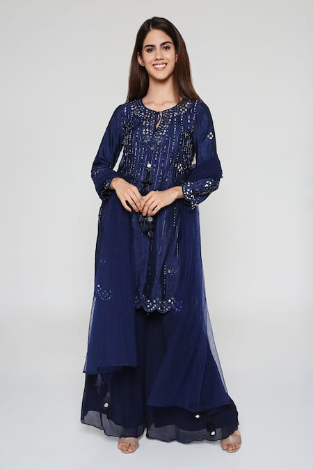 Bha Sha Blue Silk, Georgette, Net, Cotton Mirrors, Prachi Short Kurta Sharara Set Online at Aza Fashions Bha Sha_Blue Silk, Georgette, Net, Cotton Mirrors, Prachi Short Kurta Sharara Set _Online_at_Aza_Fashions