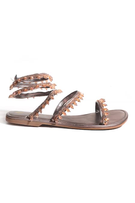Buy_Perca_Beige Snake Spiral Flats_Online_at_Aza_Fashions