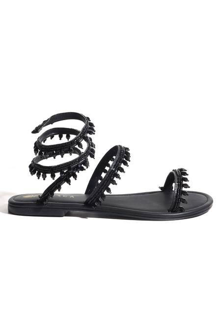 Buy_Perca_Black Snake Spiral Flats_Online_at_Aza_Fashions