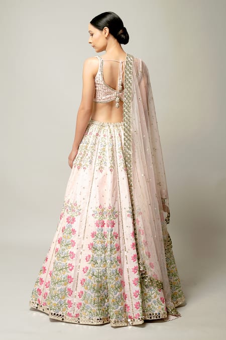 Shop Prevasu Pink Dupatta Net/tulle, Lehenga And Blossom Beauty Embroidered Bridal Set at Aza Fashions Shop_Prevasu_Pink Dupatta Net/tulle, Lehenga And Blossom Beauty Embroidered Bridal Set _at_Aza_Fashions