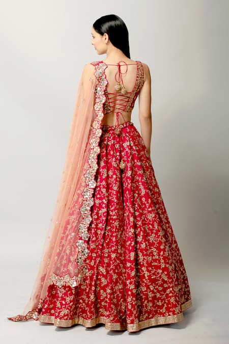 Shop Prevasu Pink Dupatta Net/tulle, Lehenga And Blouse Raw Shehnaz Embroidered Bridal Set at Aza Fashions Shop_Prevasu_Pink Dupatta Net/tulle, Lehenga And Blouse Raw Shehnaz Embroidered Bridal Set _at_Aza_Fashions