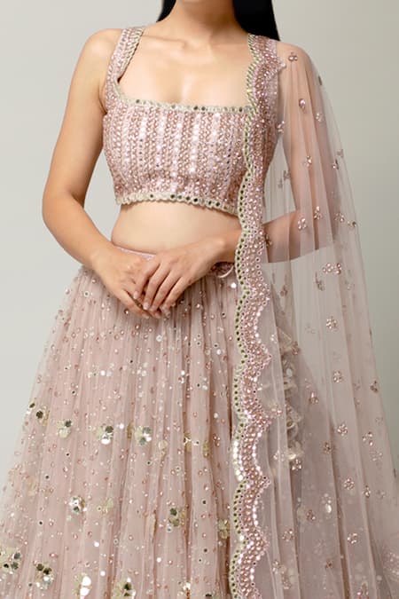 Prevasu Purple Blouse Silk, Lehenga And Dupatta Net/tulle Sitara Embroidered Set Online at Aza Fashions Prevasu_Purple Blouse Silk, Lehenga And Dupatta Net/tulle Sitara Embroidered Set _Online_at_Aza_Fashions