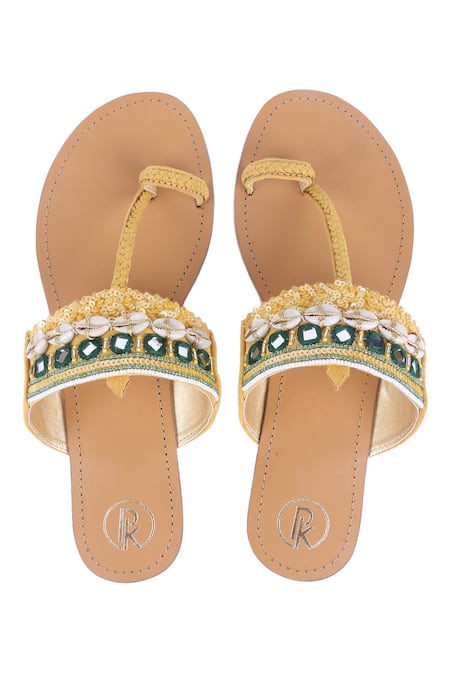 PREET KAUR Yellow Embroidered Kolhapuri Sandals 