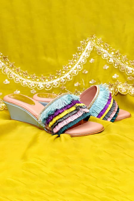 Buy_Foot Fuel_Multi Color Tassels Embellished Wedges _Online_at_Aza_Fashions