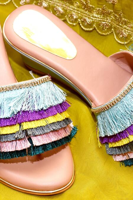 Shop_Foot Fuel_Multi Color Tassels Embellished Wedges _Online_at_Aza_Fashions