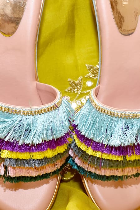 Foot Fuel_Multi Color Tassels Embellished Wedges _at_Aza_Fashions