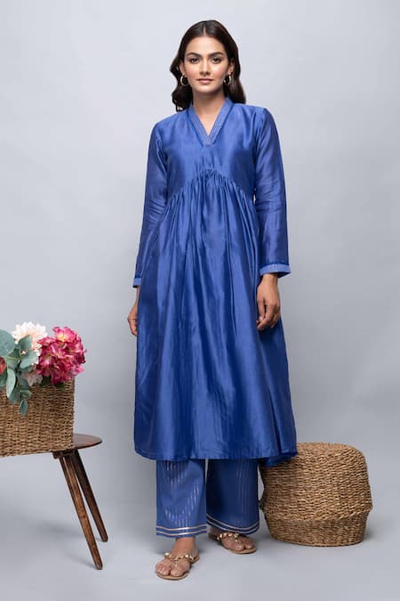 Kalakaari By Sagarika Chanderi Gathered Tunic For Kids