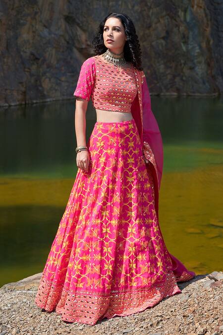 Buy Pooja Rajgarhia Gupta Pink Georgette And Organza Notched Embellished Lehenga Set Online at Aza Fashions Buy_Pooja Rajgarhia Gupta_Pink Georgette And Organza Notched Embellished Lehenga Set _Online_at_Aza_Fashions