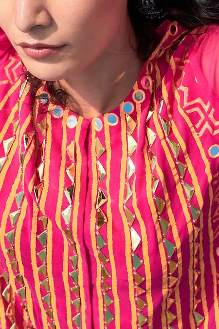 Shop Pooja Rajgarhia Gupta Pink Georgette And Crepe Round Printed Kurta & Palazzo Set Online at Aza Fashions Shop_Pooja Rajgarhia Gupta_Pink Georgette And Crepe Round Printed Kurta & Palazzo Set _Online_at_Aza_Fashions