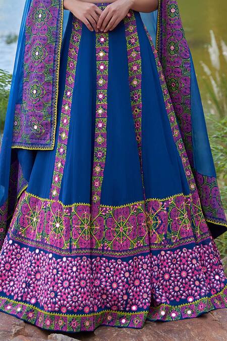 Pooja Rajgarhia Gupta Blue Georgette And Organza Sweetheart Neck Printed Lehenga Set at Aza Fashions Pooja Rajgarhia Gupta_Blue Georgette And Organza Sweetheart Neck Printed Lehenga Set _at_Aza_Fashions