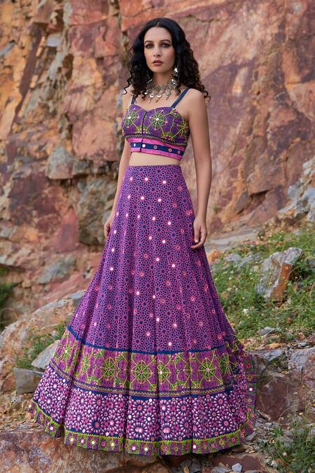 Buy Pooja Rajgarhia Gupta Blue Georgette And Organza Sweetheart Neck Printed Lehenga Set Online at Aza Fashions Buy_Pooja Rajgarhia Gupta_Blue Georgette And Organza Sweetheart Neck Printed Lehenga Set _Online_at_Aza_Fashions